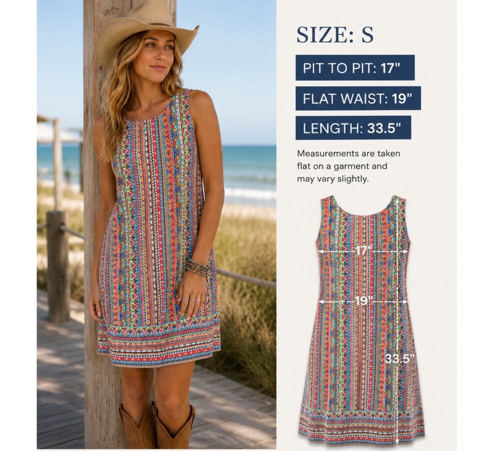 Pink Owl Multicolored Sleeveless Aztec Shift Dress Size S Mini Coastal Cowgirl